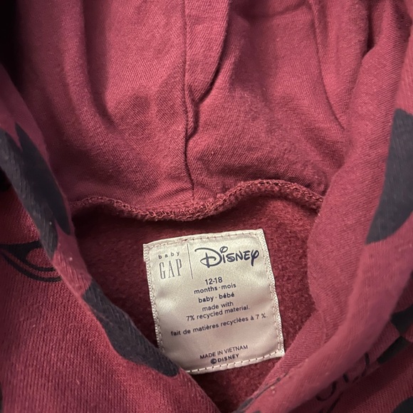 Gap x Disney Mickey Mouse hoodie with ears 12-18M burgundy - Picture 2 of 3